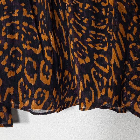 DKNY Sheer Blouse Animal Print Brown Black Size Large Mobwife Glam - Picture 5 of 13